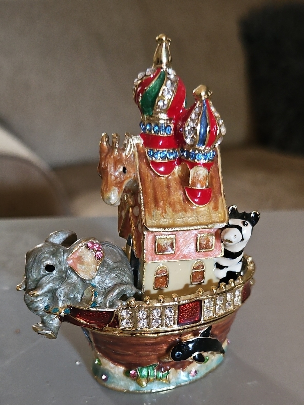 Decorative Jeweled Animal Ark Trinket Box- Multicolor